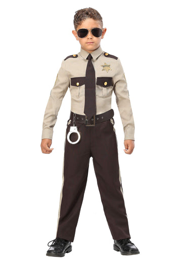 Kids Brown Sheriff Costume Boys, Child State Trooper Police Office Uniform Halloween Outfit X-Large