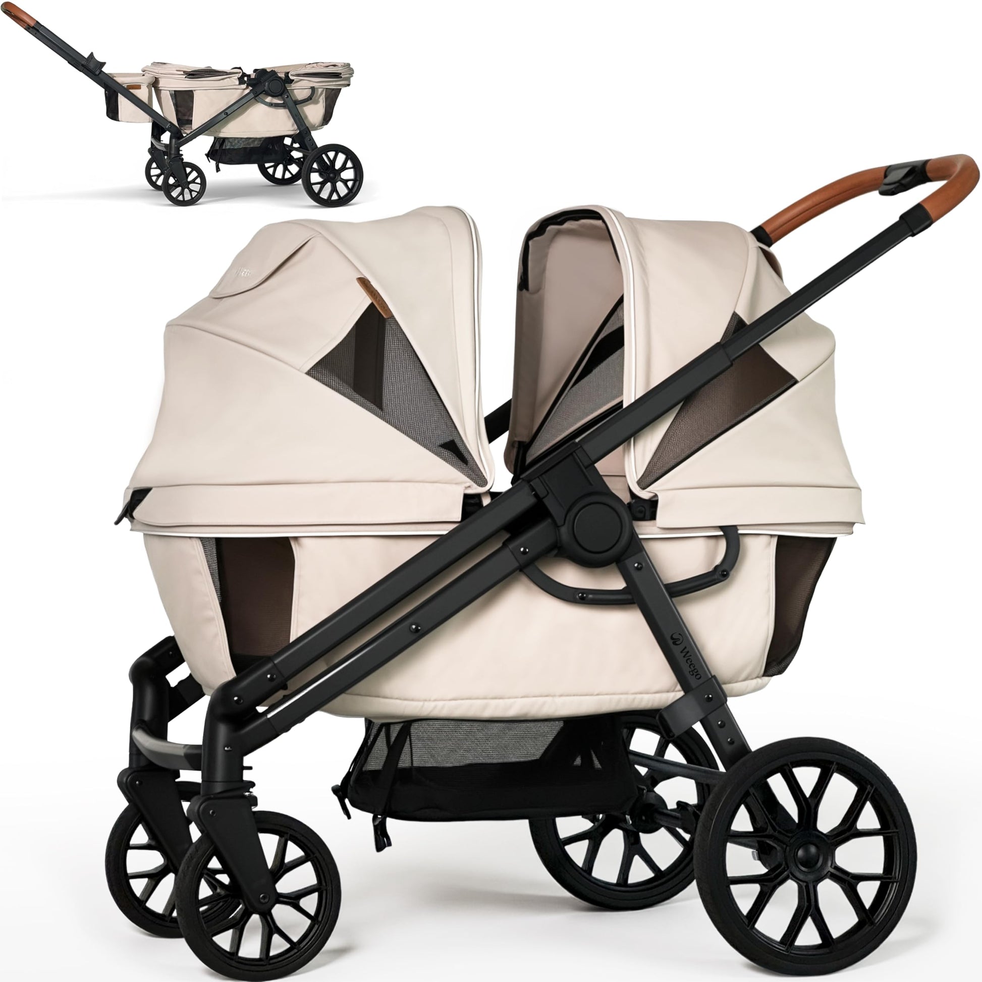 Wagon Stroller for 2 Kids, All-Terrain with Removable UV-Protection Canopy, Adjustable Push/Pull Handle, Snack Tray & Cup Holder