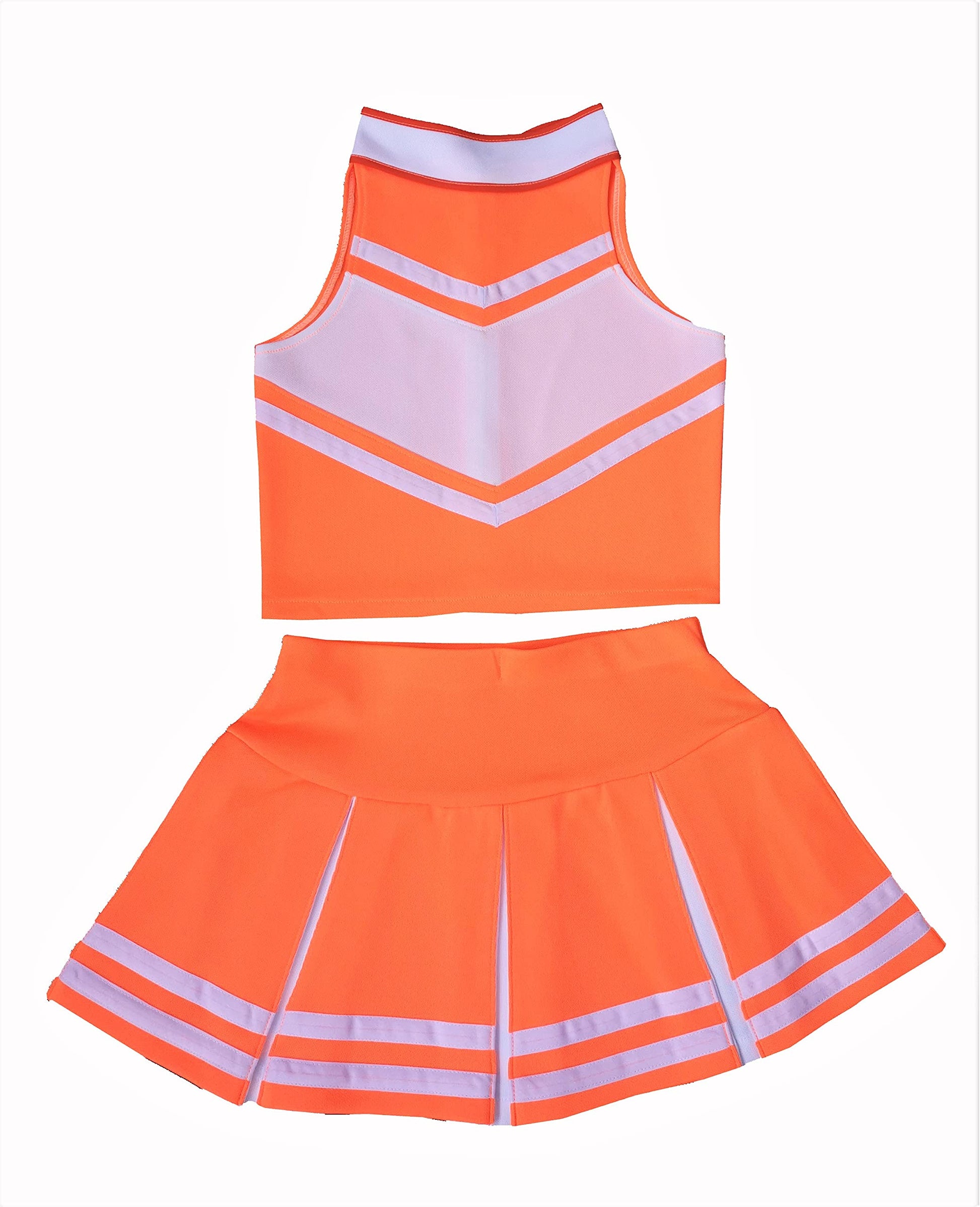 Total 2550 Little Girls' Cheerleader Cheerleading Outfit Uniform Costume Cosplay Neon Orange/White (M / 5-8)