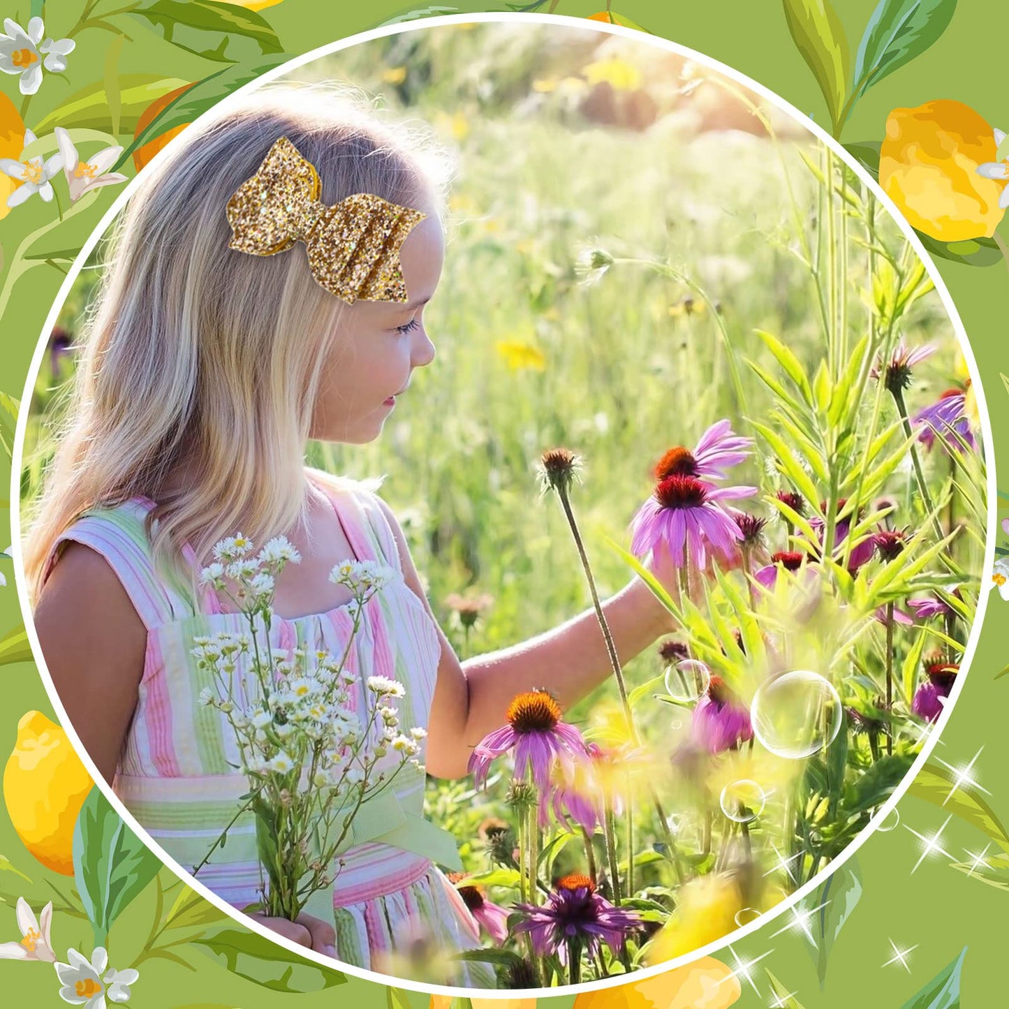 6 Pcs 5 Inch Glitter Sequin Boutique Hair Clips - Sparkly Bowed Accessories For Baby, Toddler, Teen Girls (Gold)