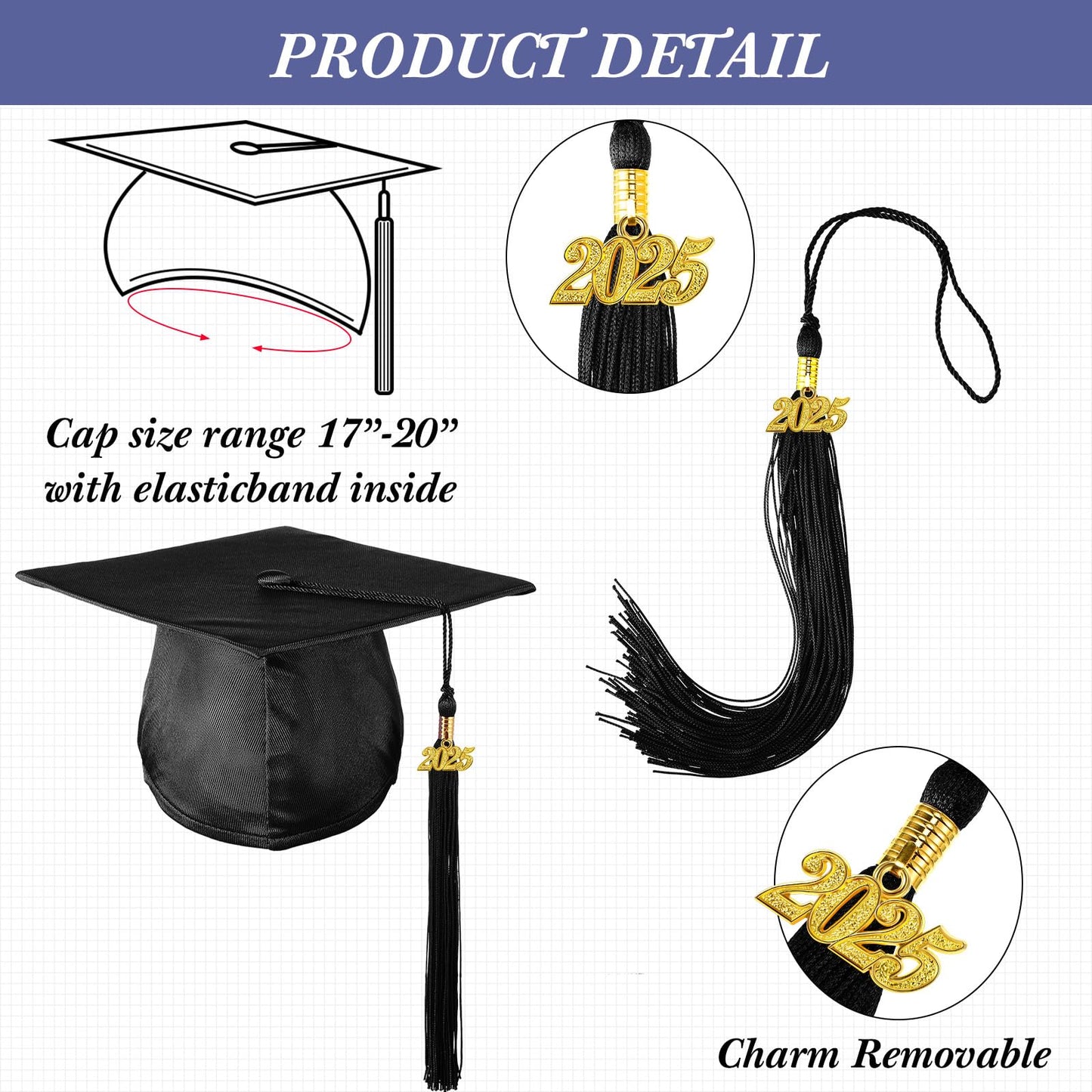 Foaincore 2025 Year Preschool And Kindergarten Graduation Gown Cap Tassel Set With 2025/2025 Charm Printed Stole Grad Gift(Black