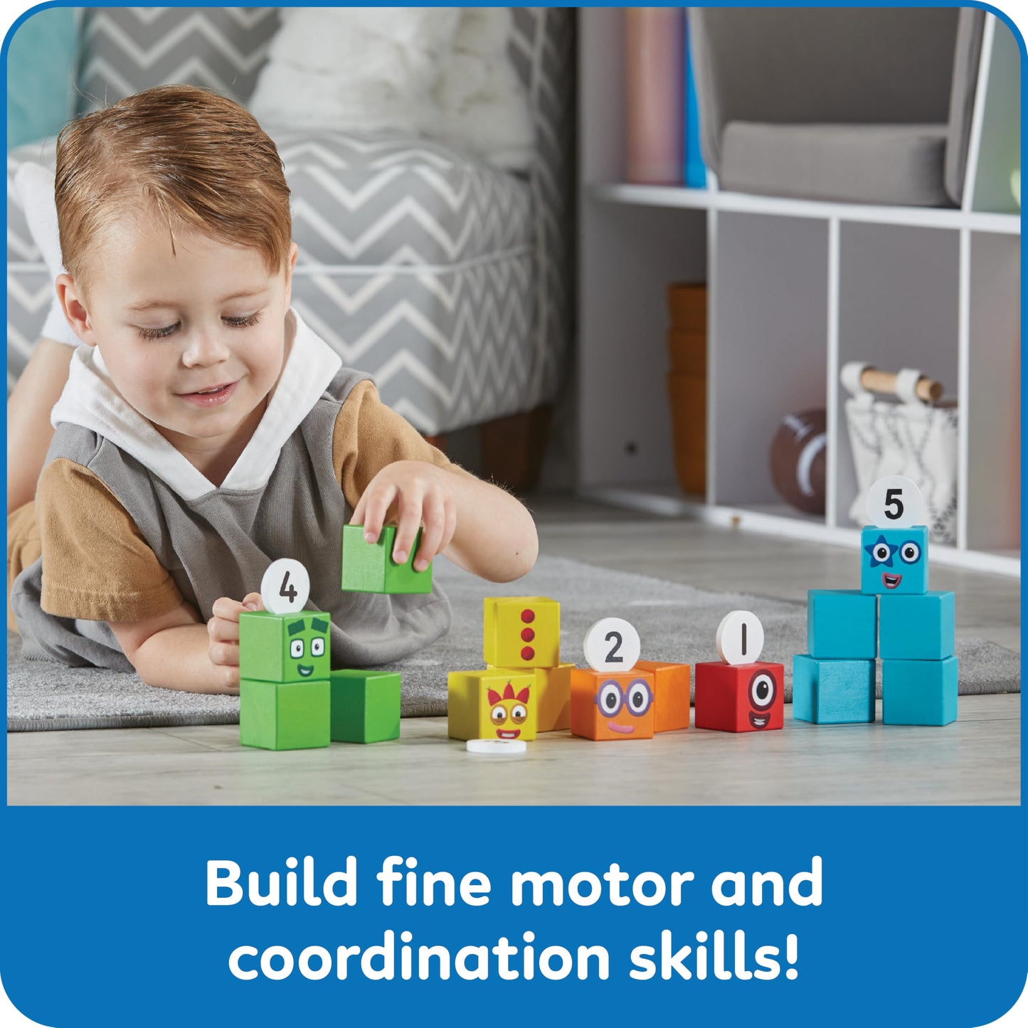 hand2mind Numberblocks One to Five Wooden Blocks, Wood Building Blocks for Toddlers 2-4 Years, Stacking Toys, Montessori Math Ma