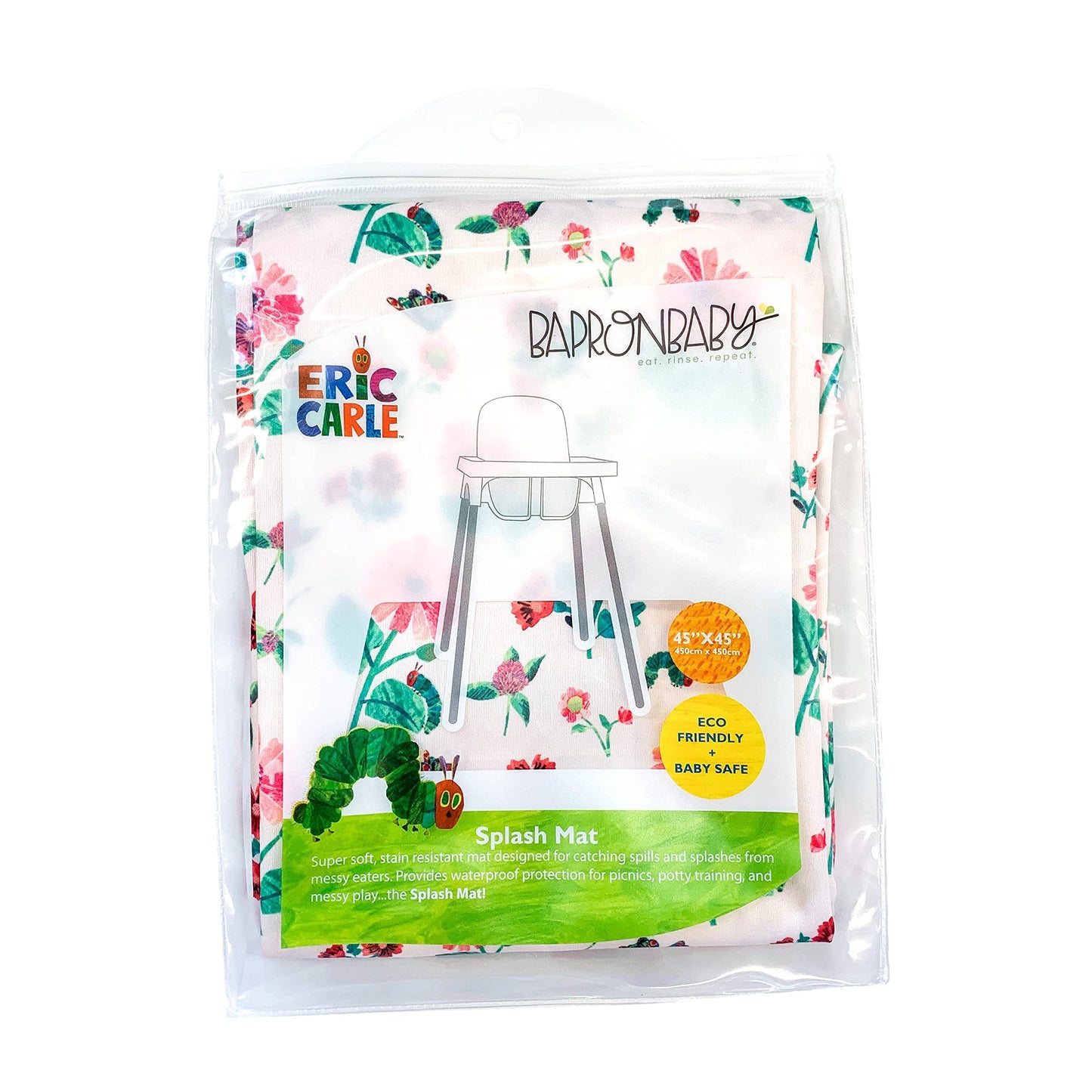 Bapronbaby Eric Carle Pink Floral Caterpillar Splash Mat - Waterproof Catch-All For Under High Chairs, Floors, Tables, Playtime
