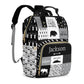 Perarts Large Capacity Custom Diaper Bag for Baby Boys with Name, Black Woodland Bear Multifunctional Mom Personalized Diaper Ba