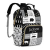 Perarts Large Capacity Custom Diaper Bag for Baby Boys with Name, Black Woodland Bear Multifunctional Mom Personalized Diaper Ba