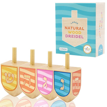 The Dreidel Company Let'S Play The Hanukkah Game 2 Multi Colored Extra Large Hand Painted Wood Dreidels (Style 3, Pack Of 4)