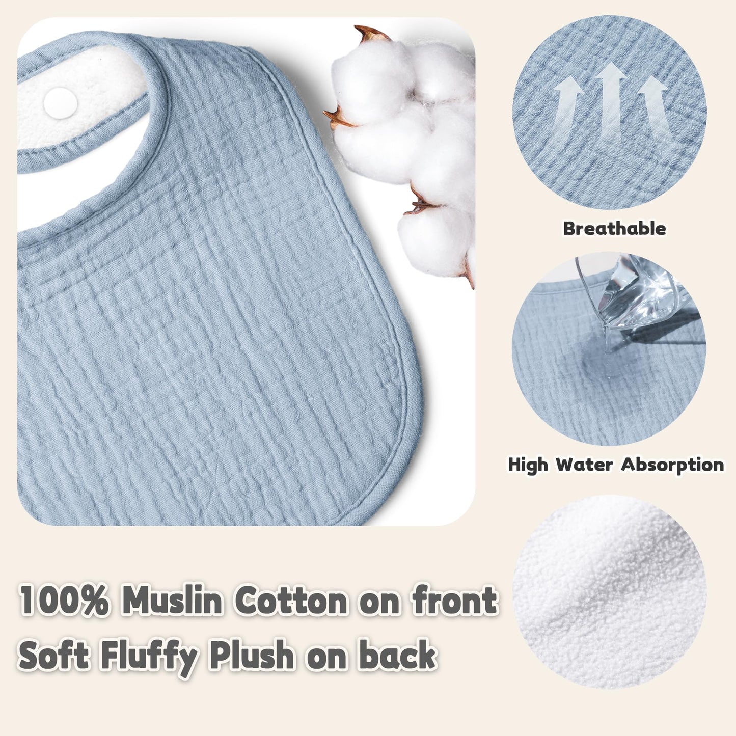 Susurration Muslin Baby Bibs 6 Pack Bandana Drool Bibs,Soft Square Adjustable Baby Drooling Bibs For Unisex Girls & Boys(Multico