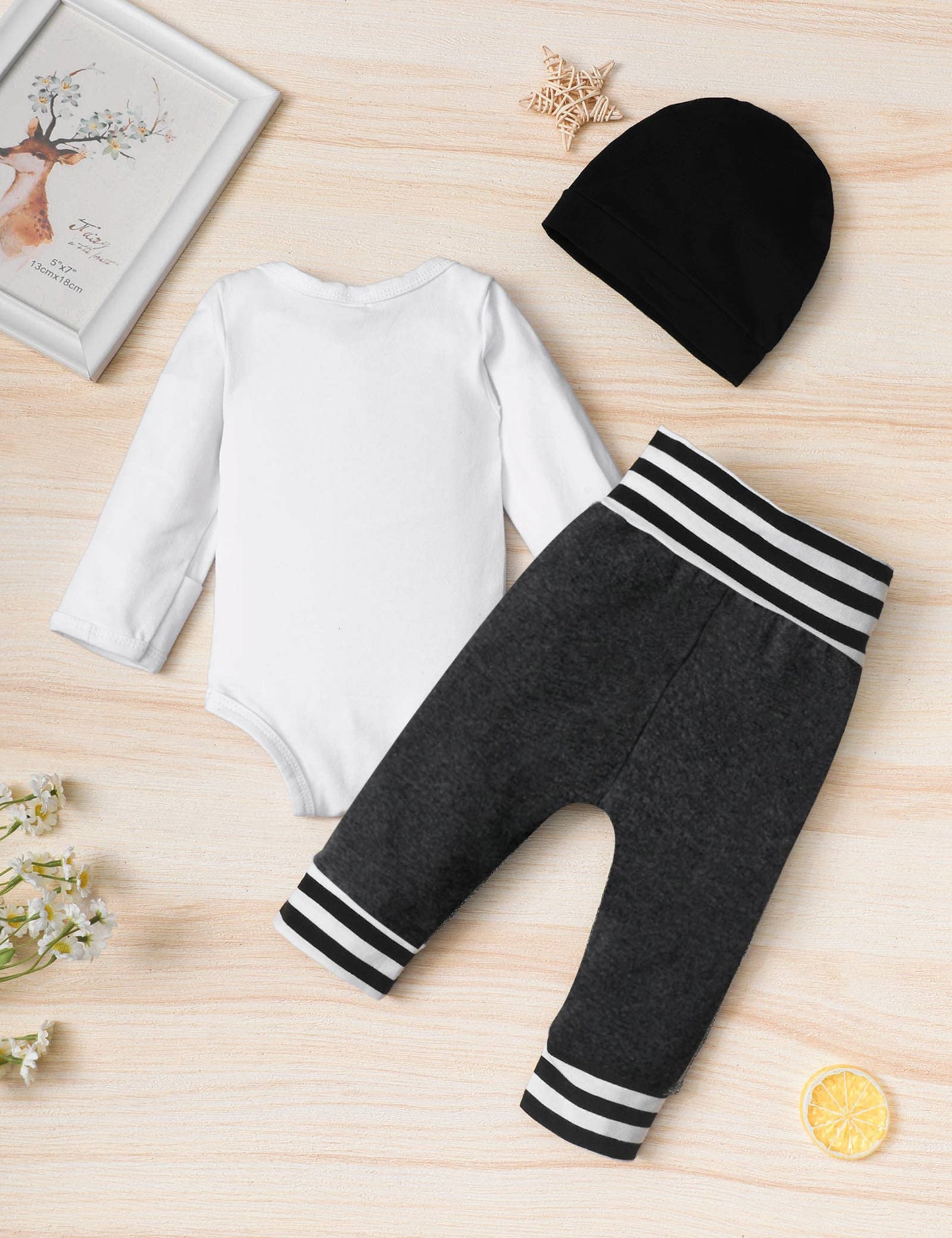 Fommy Baby Boy Clothes Newborn Boy Outfits Long Sleeve Letter Clothes+Solid Color Long Pants+Hat 3Pcs Fall Clothing Sets