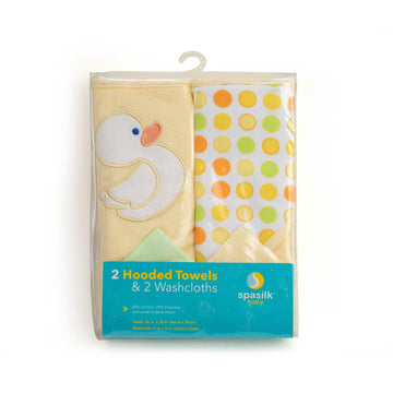 Spasilk Hooded Terry Bath Towel With Washcloths, Duck Yellow, 2-Count