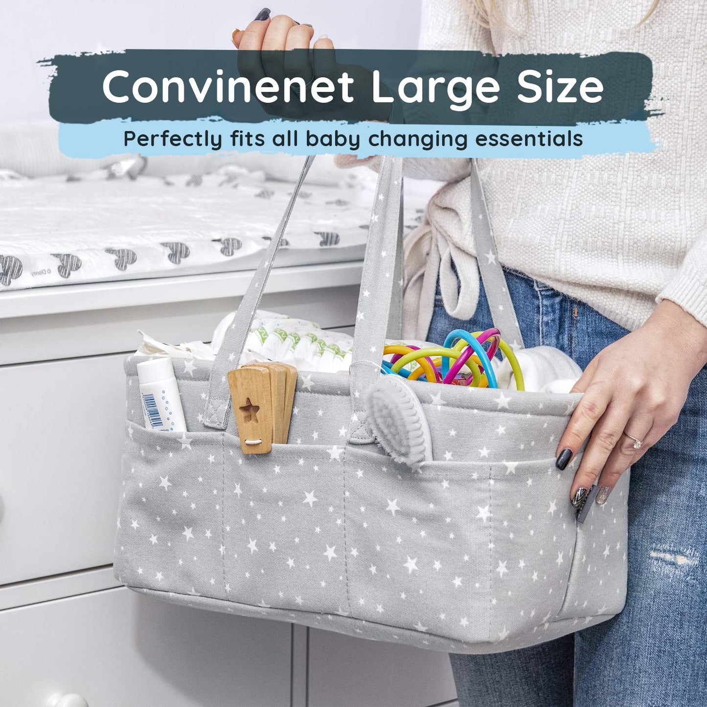 Starhug Baby Diaper Caddy Organizer - Baby Shower Basket | Large Nursery Storage Bin For Changing Table | Car Travel Tote Bag |