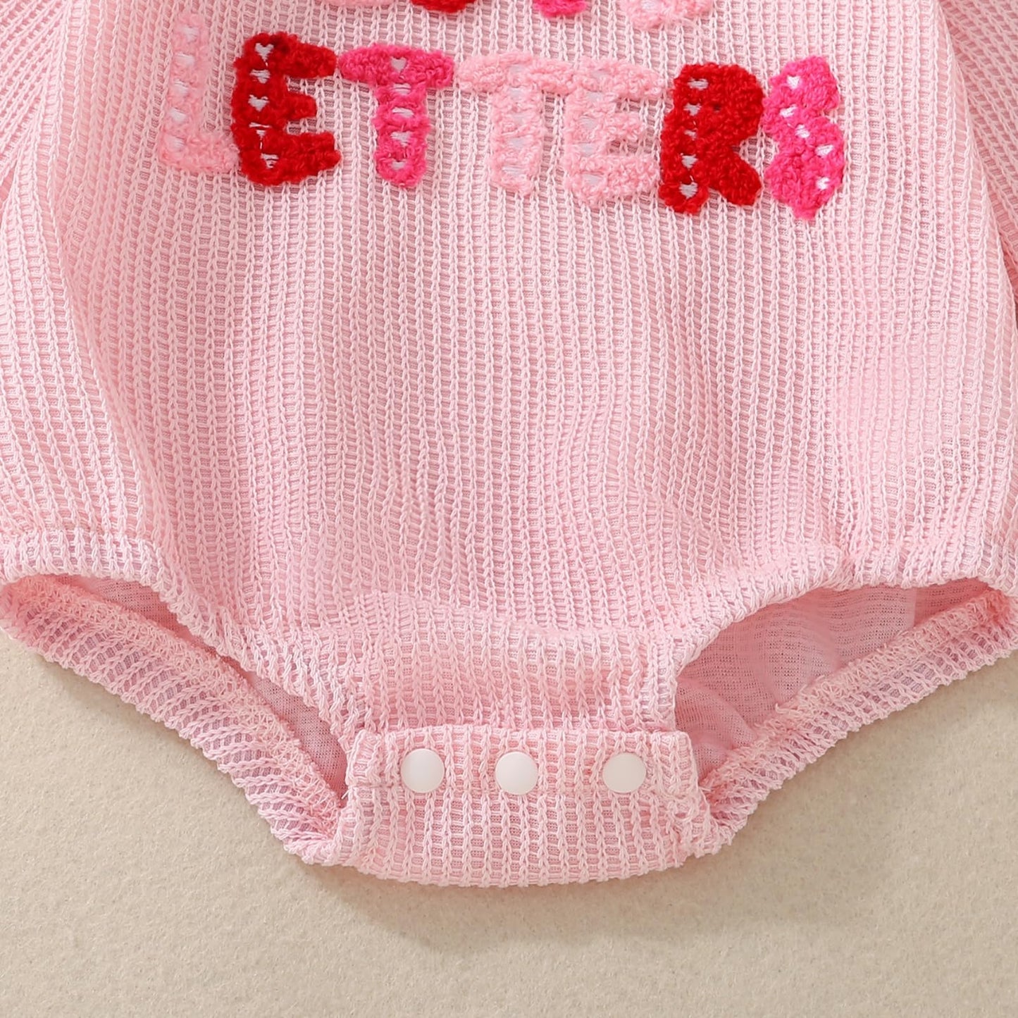 Newborn Baby Girl Valentines Day Outfit Love Bubble Romper Waffle Knit Sweater Oversized Pullover Sweatshirt Tops (Pink-4,3-6 Mo