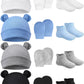 Baby Ears Newborn Hats Mittens And Socks Set For Boys Girls Beanie Hat 0-6 Month (White, Black, Gray, Light Blue,4 Set)