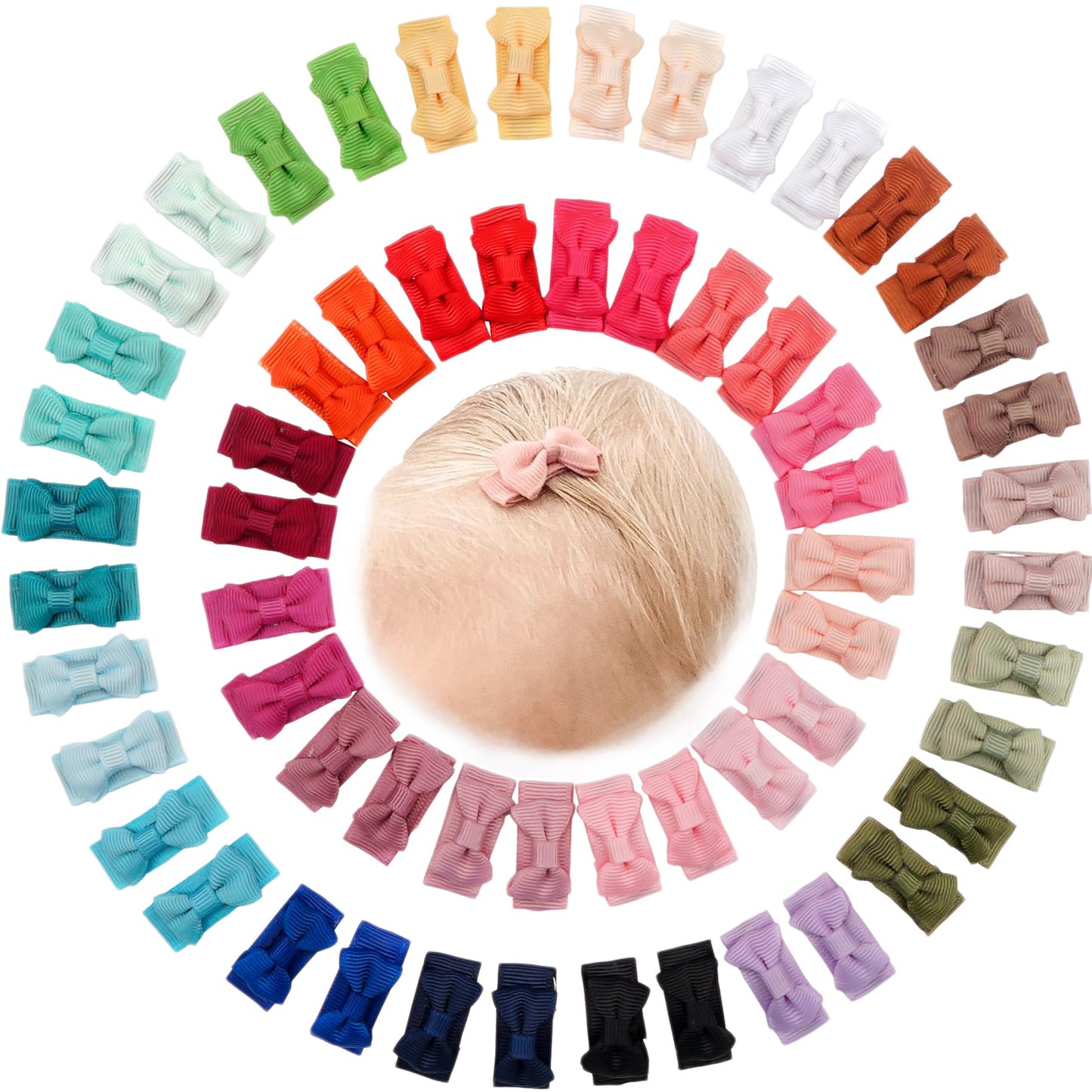 C  Llot 60Pcs Baby Hair Clips 1.2' Tiny Baby Bows Snap Hair Clips For Thin Hair Grosgrain Ribbon Hair Bows Clips For Baby Girls
