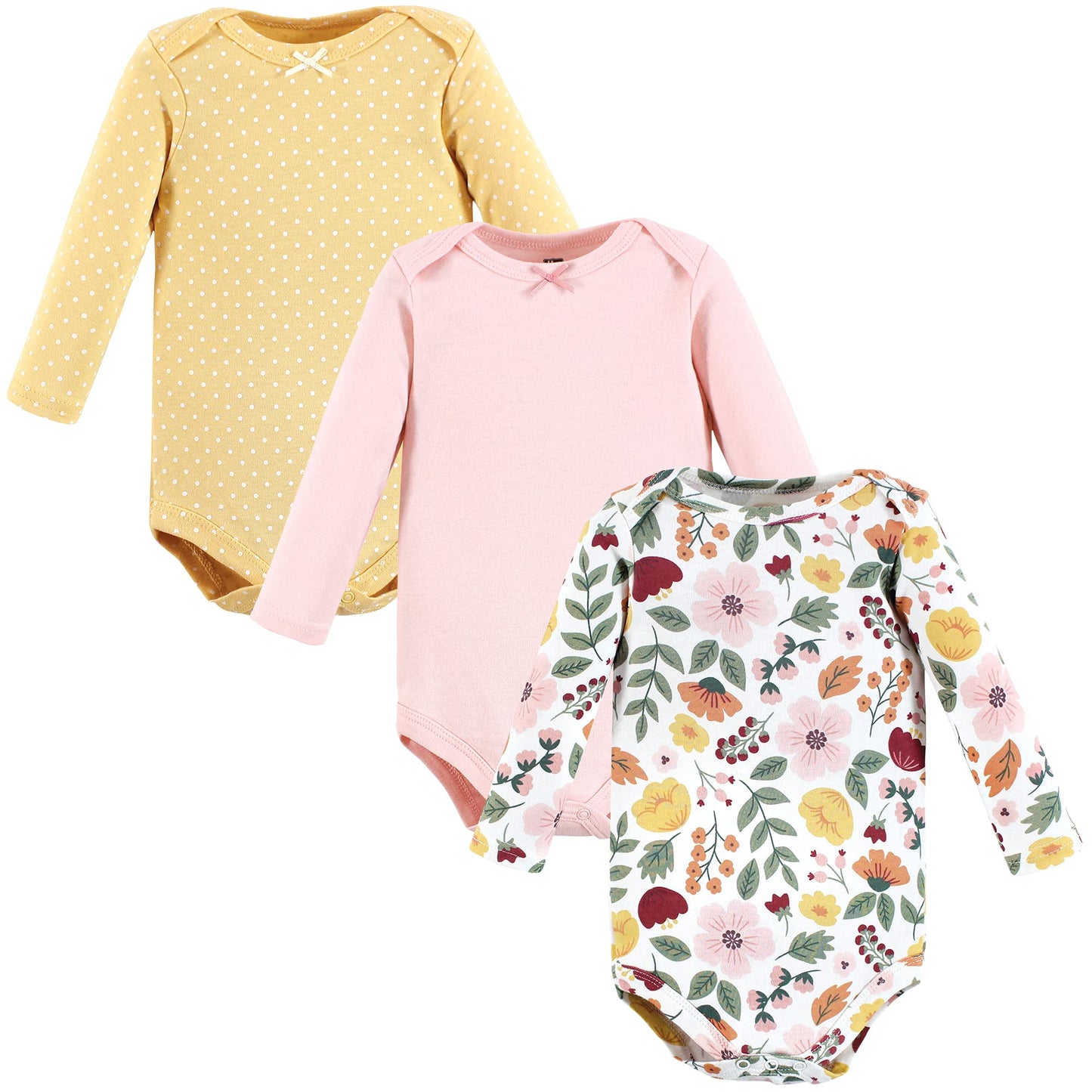 Hudson Baby Unisex Baby Cotton Long-Sleeve Bodysuits Fall Botanical 3-Pack, 0-3 Months