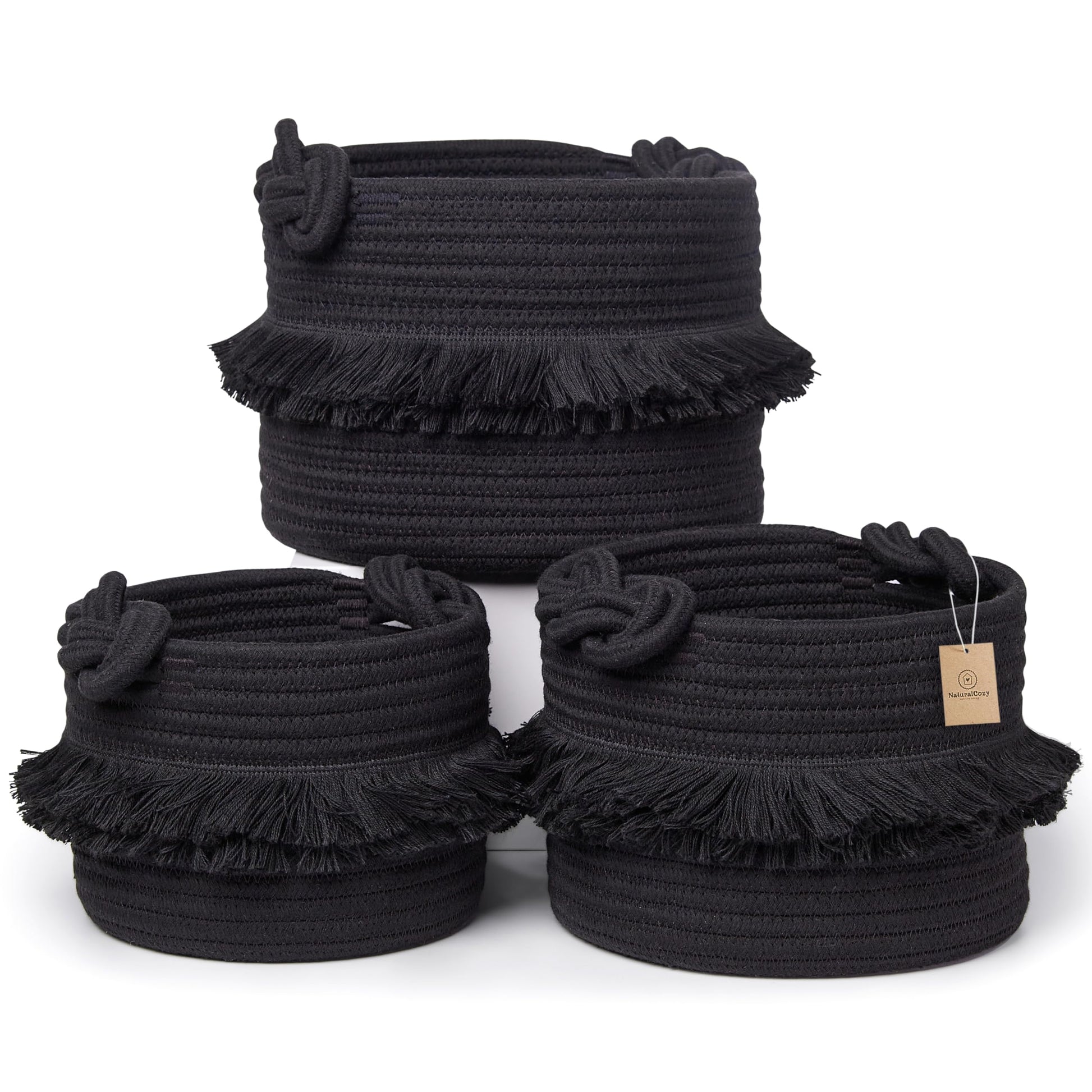 Naturalcozy 3-Piece Boho Decor Storage Basket Set - Cotton Rope Woven Baskets For Organizing! Small Basket For Baby Stuff, Baby