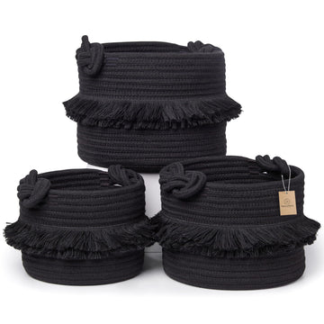 Naturalcozy 3-Piece Boho Decor Storage Basket Set - Cotton Rope Woven Baskets For Organizing! Small Basket For Baby Stuff, Baby