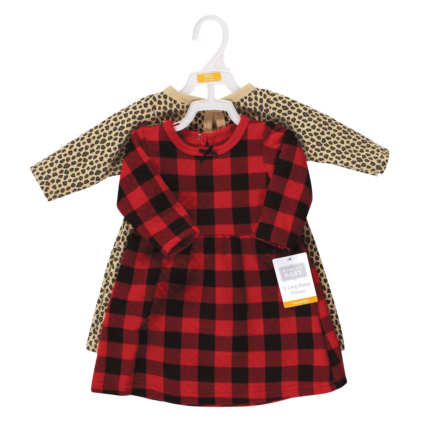 Hudson Baby Girls' Cotton Dresses, Buffalo Plaid Leopard, 2T