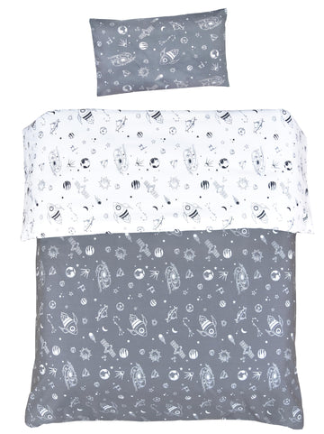 MEJU Rocket Planet Space Universe 100% Cotton Duvet Cover 43 X 59 + Pillowcase 13 X19 Bedding Set with Zipper Closure for Baby T