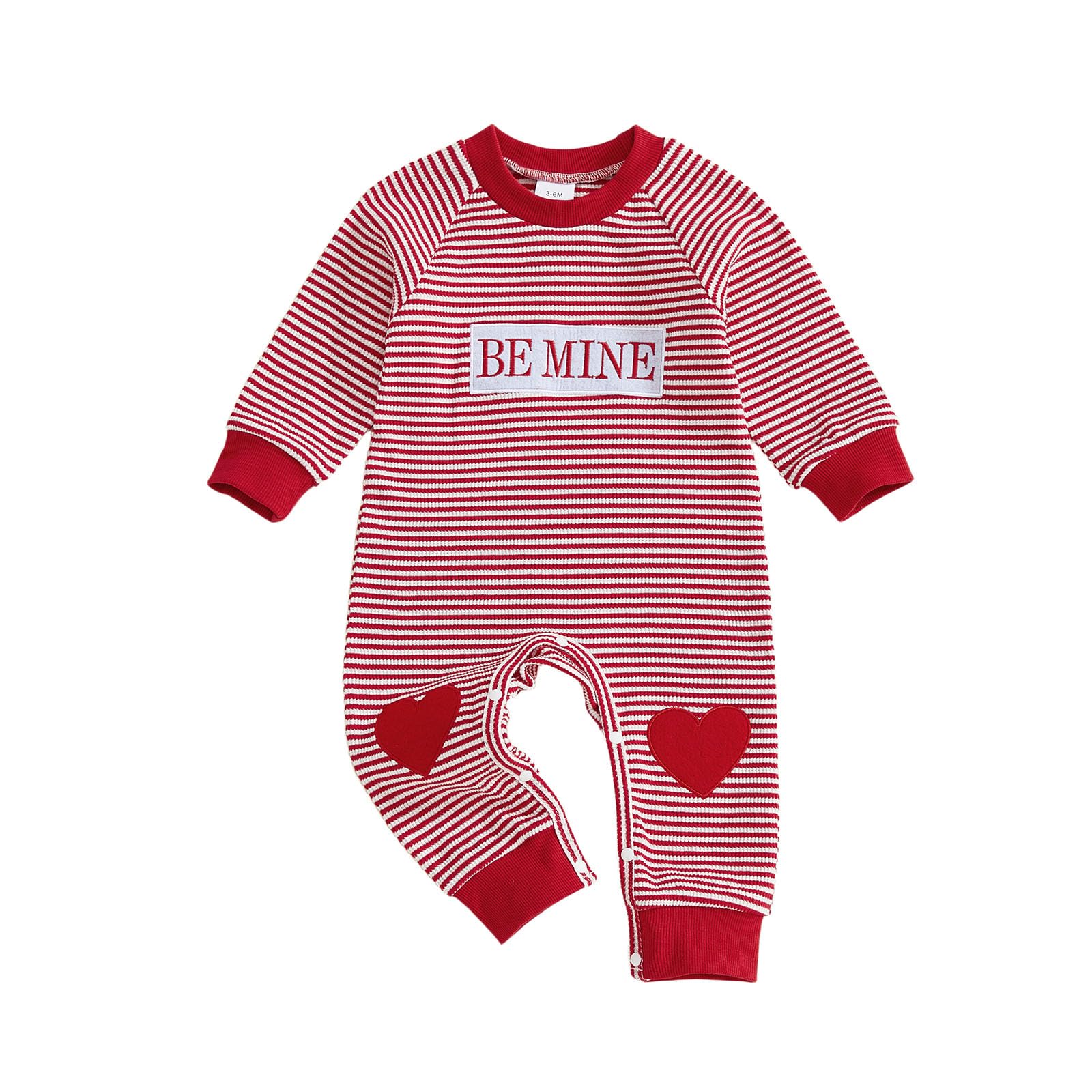 Bagilaanoe Infant Baby Boy Valentines Day Outfit Letter Heart Embroidery Long Sleeve Romper One Piece Jumpsuit Pants (Red, 0-3 M