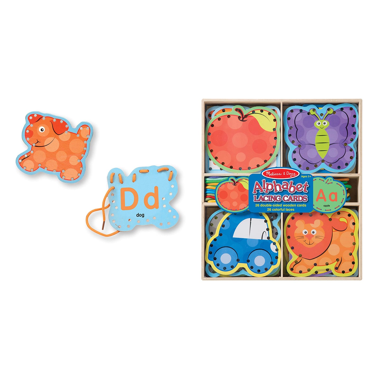 Melissa & Doug Alphabet Wooden Lacing Cards With Double-Sided Panels and Matching Laces - Lacing Toys For Toddlers, Fine Motor S