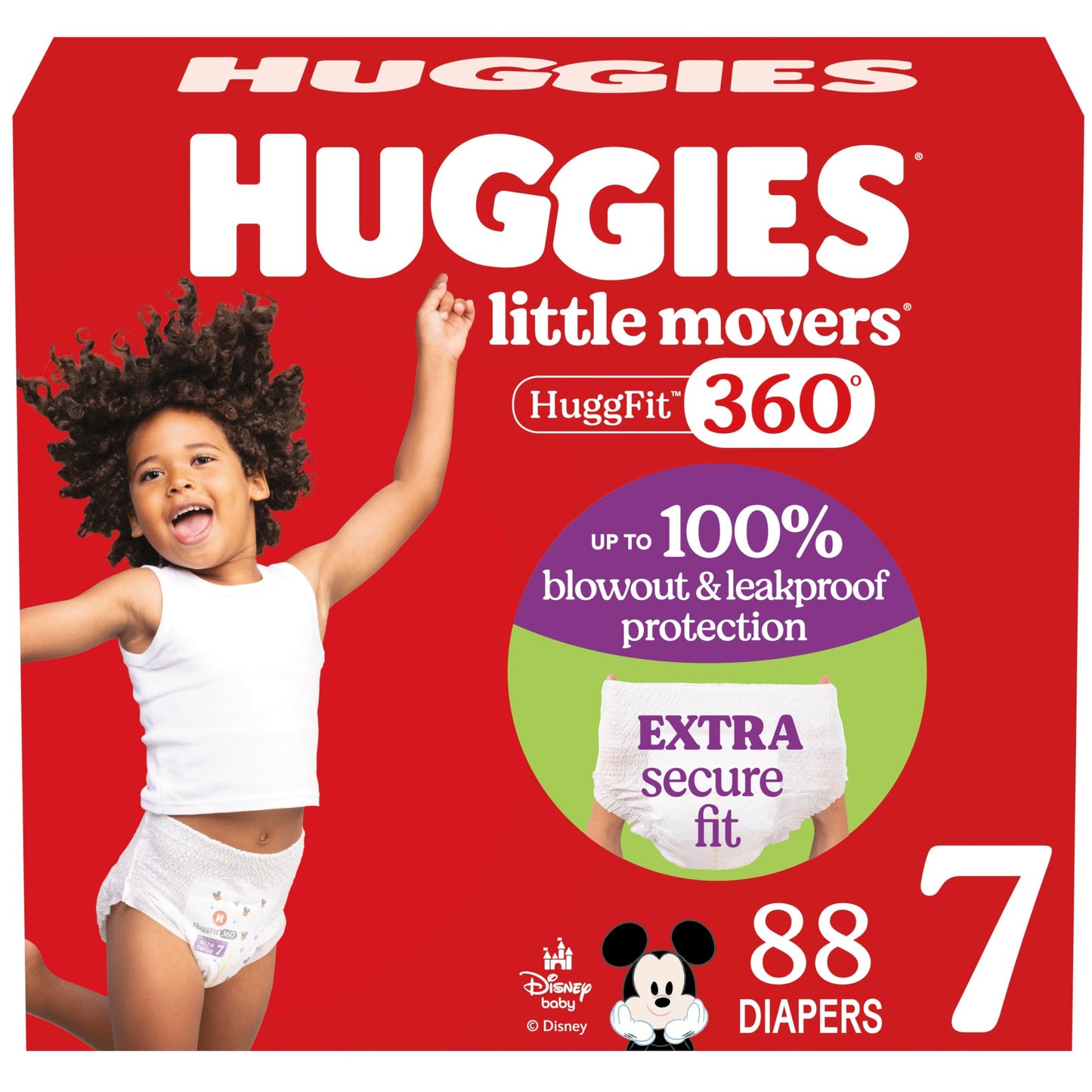 Huggies Size 7 Baby Diapers, Little Movers Huggfit 360 Baby Diapers With 360 Waistband, Size 7 (41+ Lbs), 88 Count, Packaging Ma