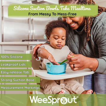 Weesprout Silicone Suction Bowls For Babies | Leakproof Premium Plastic Lids | Durable For Babies & Toddlers | Extra Strong Suct