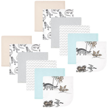 Hudson Baby Unisex Baby Flannel Cotton Washcloths 12-Pack, Neutral Dino World, One Size