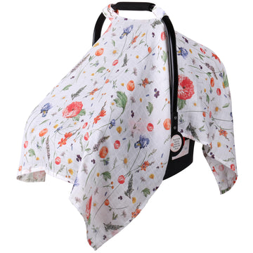 Rquite Baby Car Seat Cover - Muslin Cotton, Breathable Canopy, Summer Stroller Sun Shade, Floral
