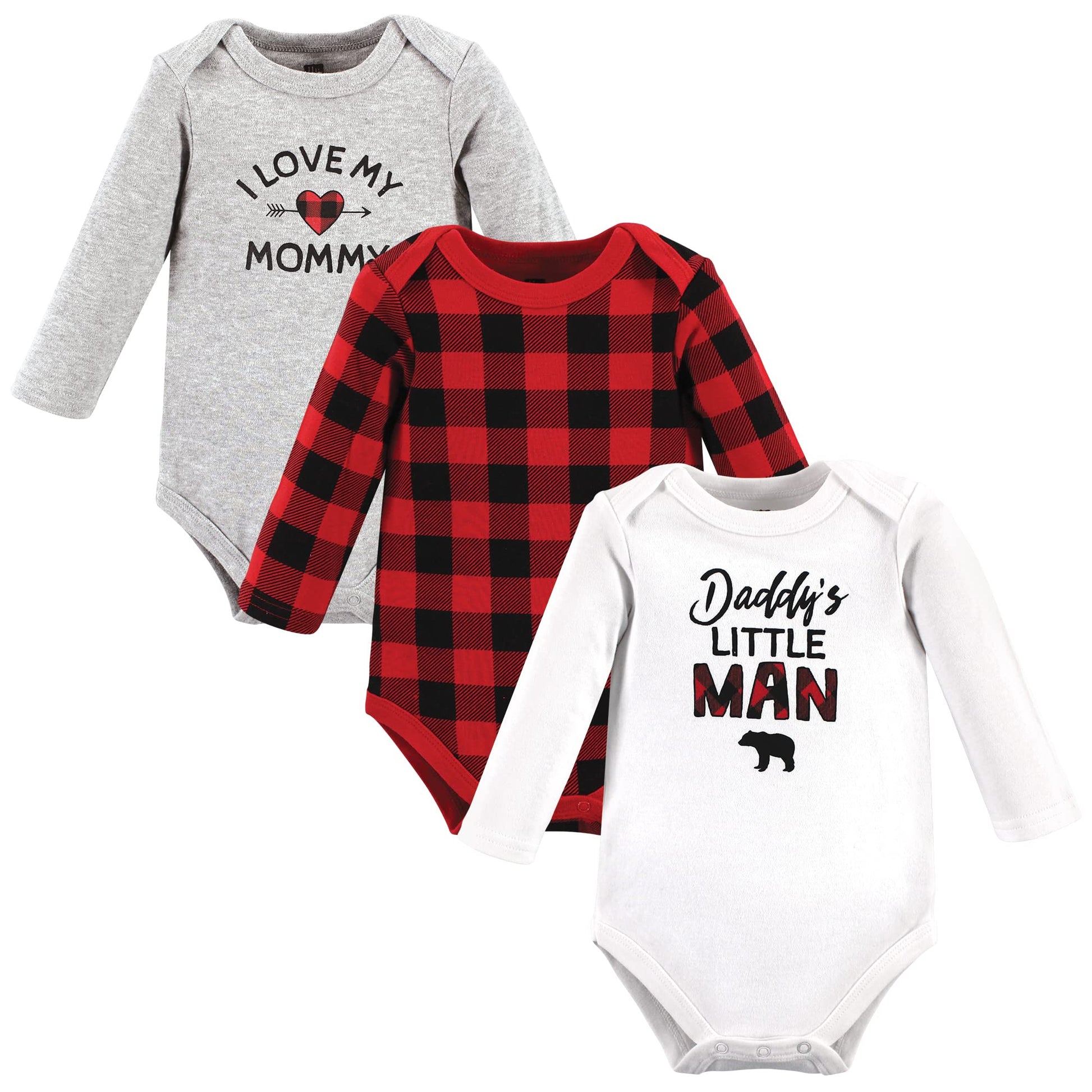 Hudson Baby Unisex Baby Cotton Long-Sleeve Bodysuits Buffalo Plaid Family, 3-6 Months