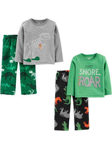 Simple Joys By Carter'S Boys' 4-Piece Pajama Set (Cotton Top & Fleece Bottom), Dinosaur, 12 Months