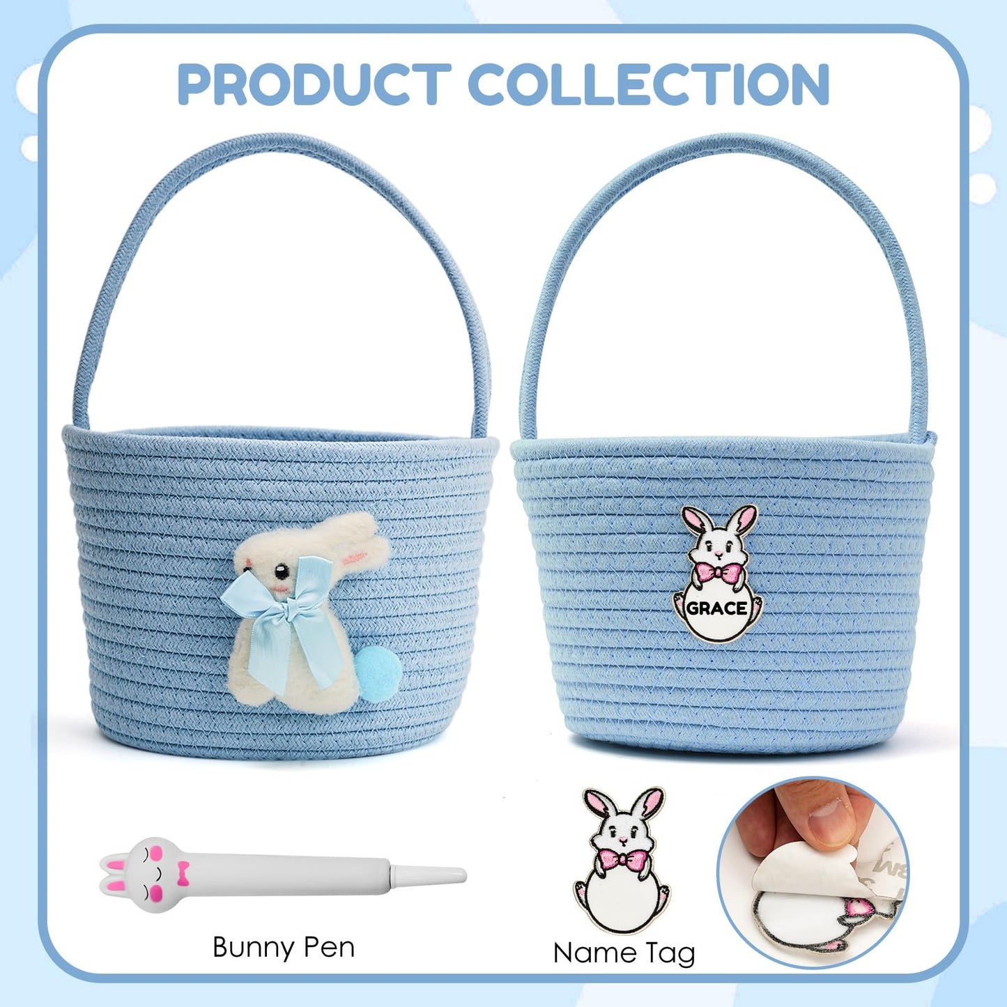 Easter Baskets With Bunny Decoration For Kids - Soft & Durable Woven Design, Empty Baby Bunny Egg Basket With Handle For Boys, G