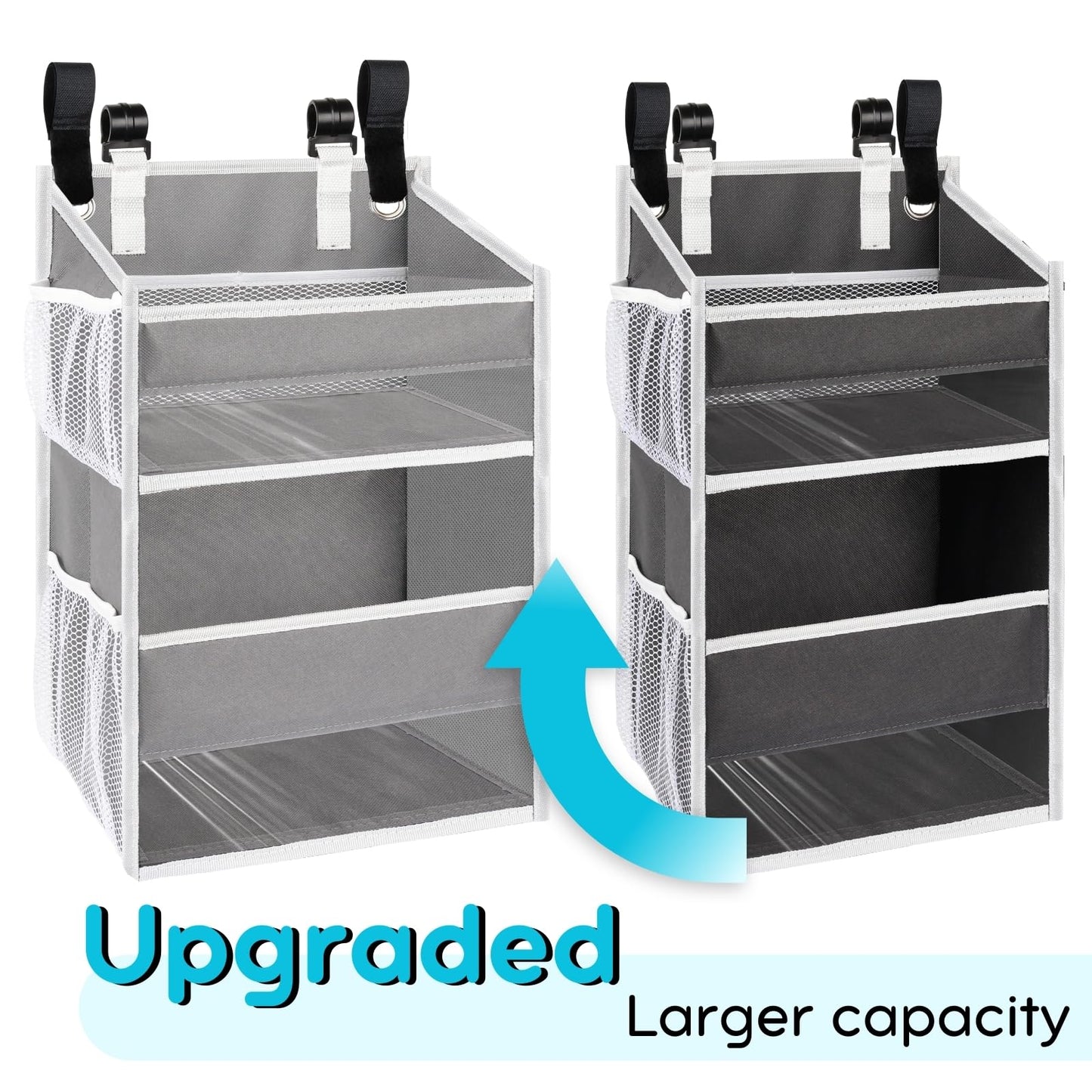 Hanging Diaper Organizer For Changing Table, Cribs, Car, Playard Or Wall & Nursery Organization - Durable 2-Tier Diaper Caddy Wi