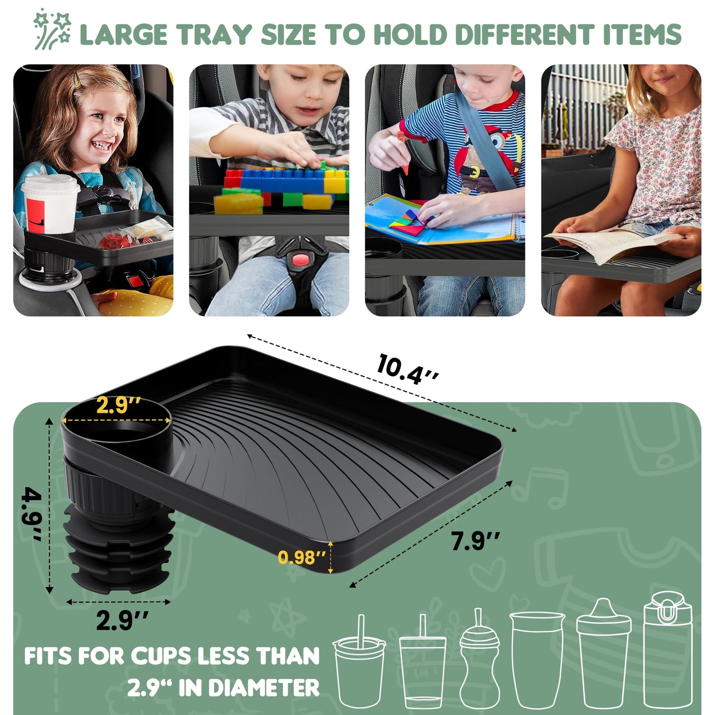 2 Pack Upgraded Car Seat Tray For Kids Car Seat Tray With Expandable Base For Snacks, Toys, Books, Entertainment Kids Travel Ess