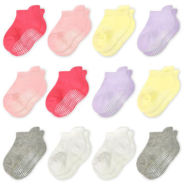Tphon Non Slip Toddler Socks 12 Pairs Infant Baby Kids Grip Socks For Boy Girls Anti Skid Ankle Socks For 6-12 Month Baby