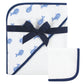 Hudson Baby Unisex Baby Cotton Hooded Towel And Washcloth, Whale, One Size