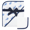Hudson Baby Unisex Baby Cotton Hooded Towel And Washcloth, Whale, One Size
