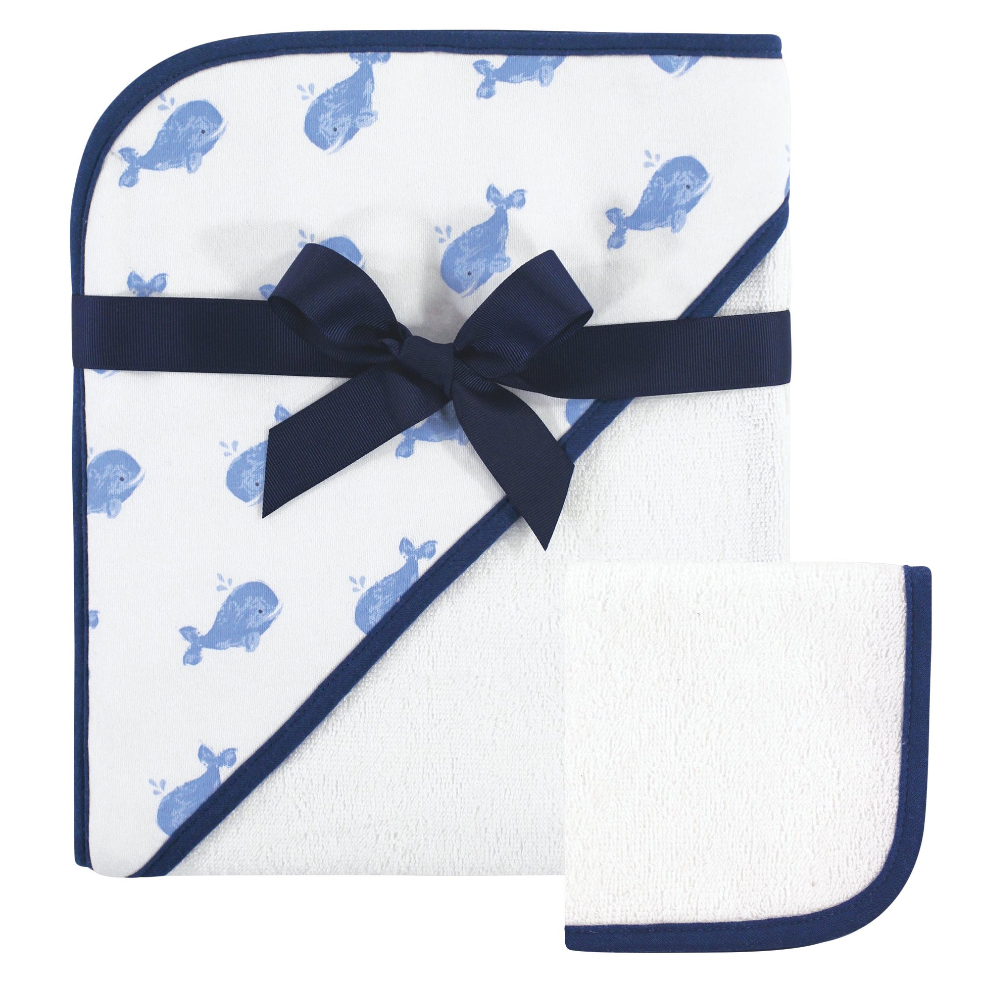 Hudson Baby Unisex Baby Cotton Hooded Towel And Washcloth, Whale, One Size