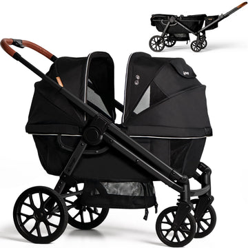 Wagon Stroller for 2 Kids, All-Terrain with Removable UV-Protection Canopy , Adjustable Push/Pull Handle, Snack Tray & Cup Holde