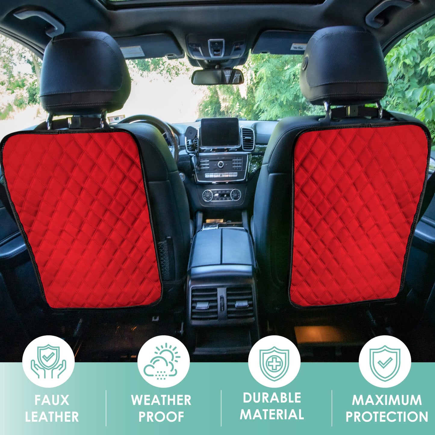 Fh Group 2-Pack Diamond Stitched Faux Leather Back Seat Kick Protectors, Heavy Duty Car Kick Mat For Kids Waterproof Protection,
