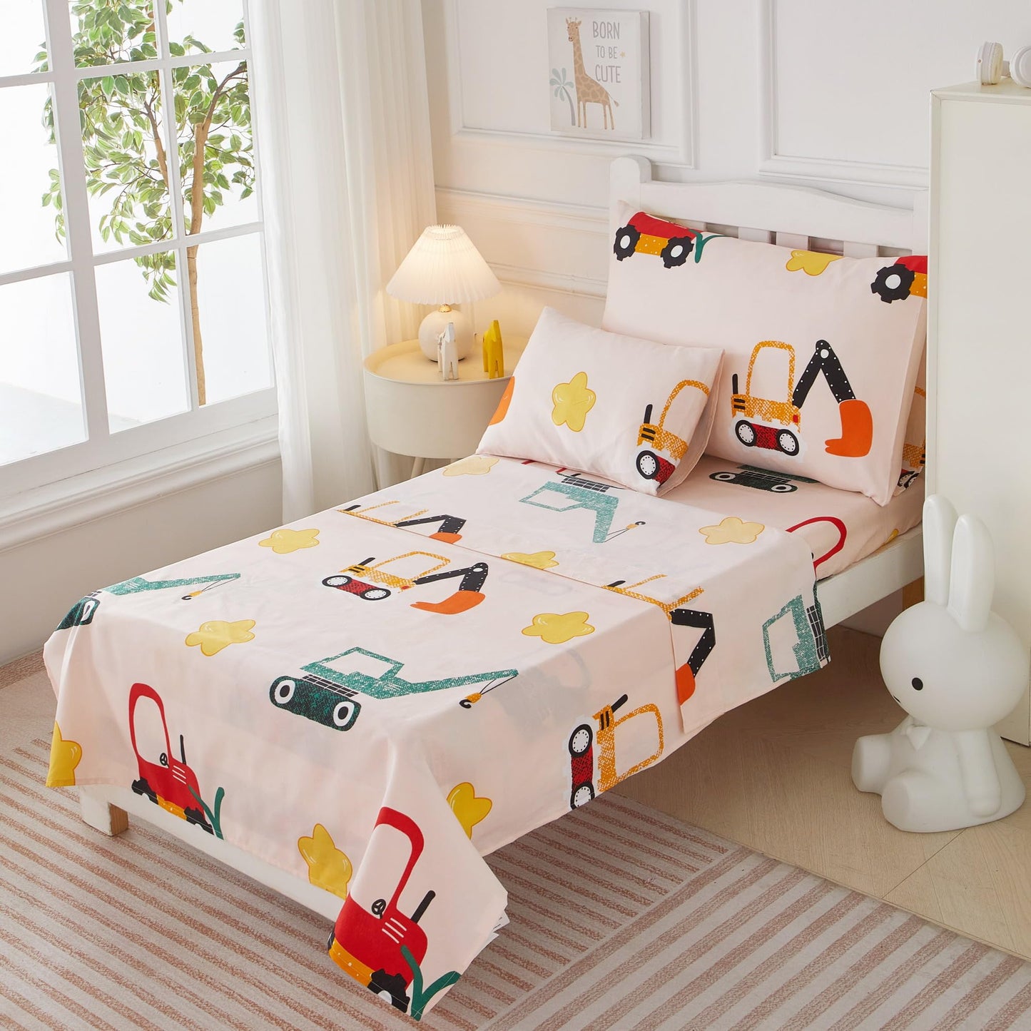 Mucalis 5 Pieces Toddler Bedding Set Engineering Vehicle Cars Toddler Comforter Set For Boys Girls Excavator Theme Crib Bed Sets
