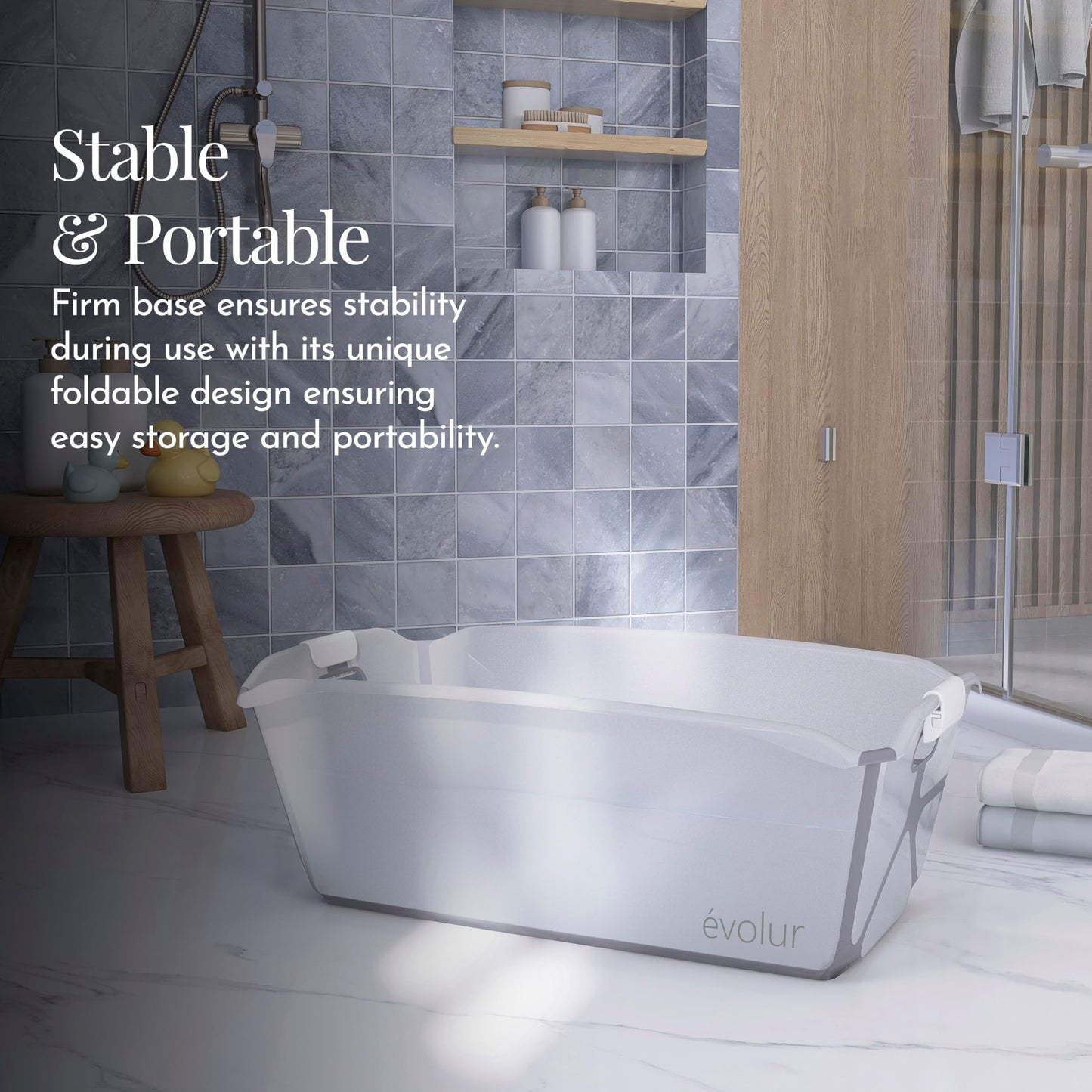 Evolur Supple Baby Bath Tub, Compact and Easy Fold, Stable and Portable Bath Tub for Baby 0-12 Month