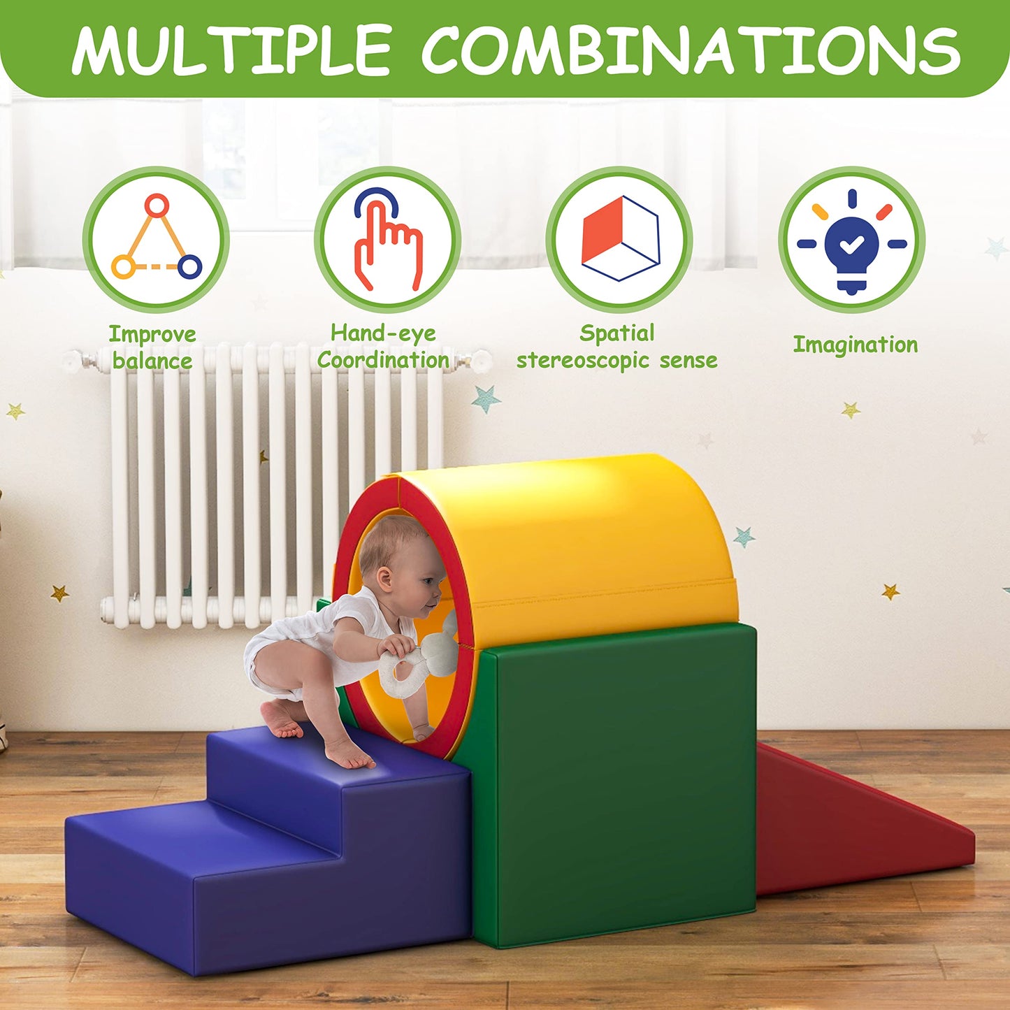 Betterhood Climbing Blocks - Kids Soft Foam Activity Playset - Toddler Couch Climber Gymnastics Equipment For Crawling And Slidi