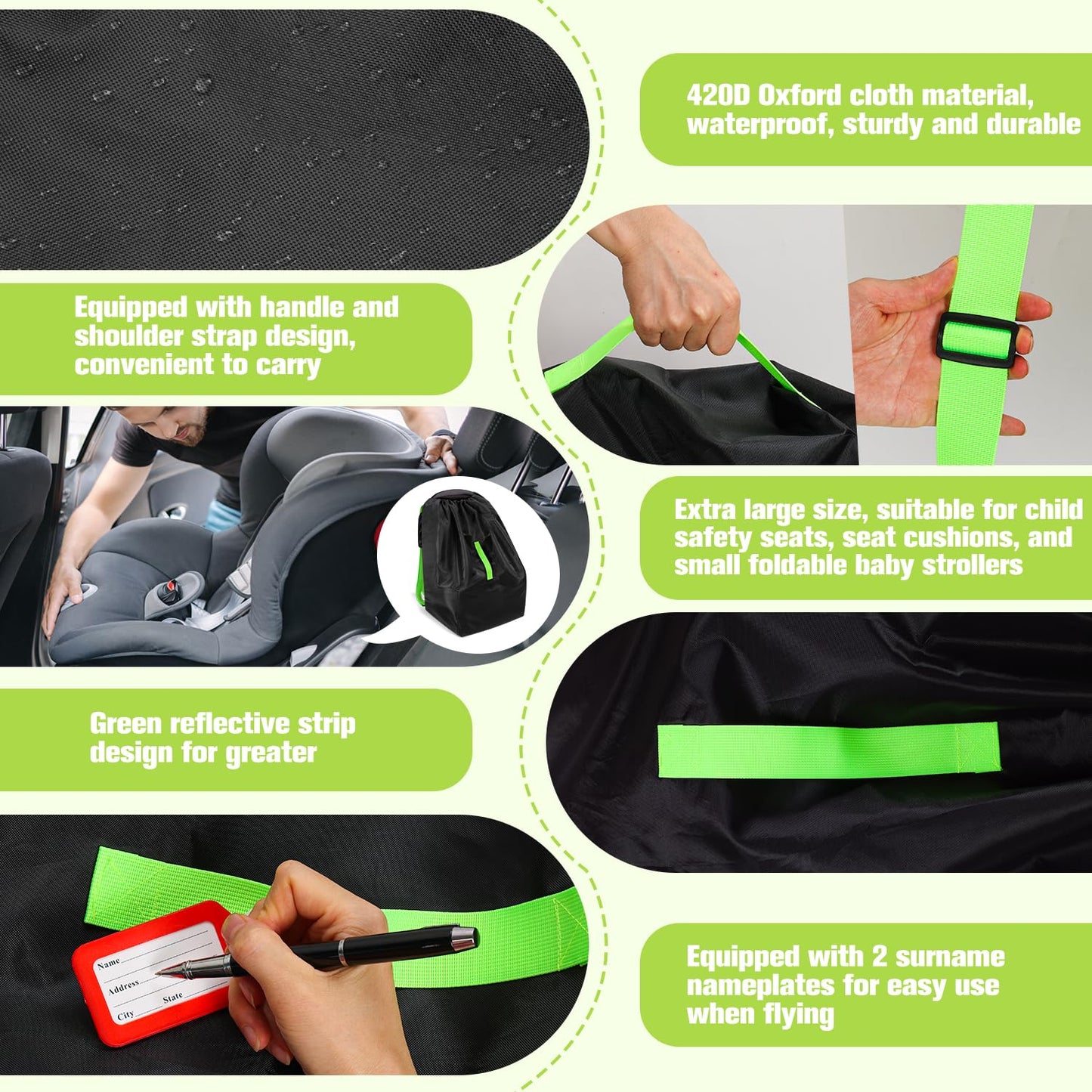 Waterproof Car Seat Bags For Airplane Travel, Durable Carseat Cover For Air Travel Car Seat Travel Bag With Shoulder Straps And
