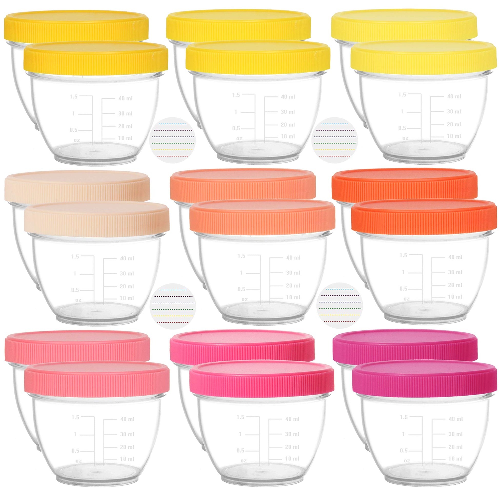 Youngever 18 Sets Baby Food Storage, 2 Ounce Baby Food Containers With Lids, 9 Pink Colors, With Lids Labels