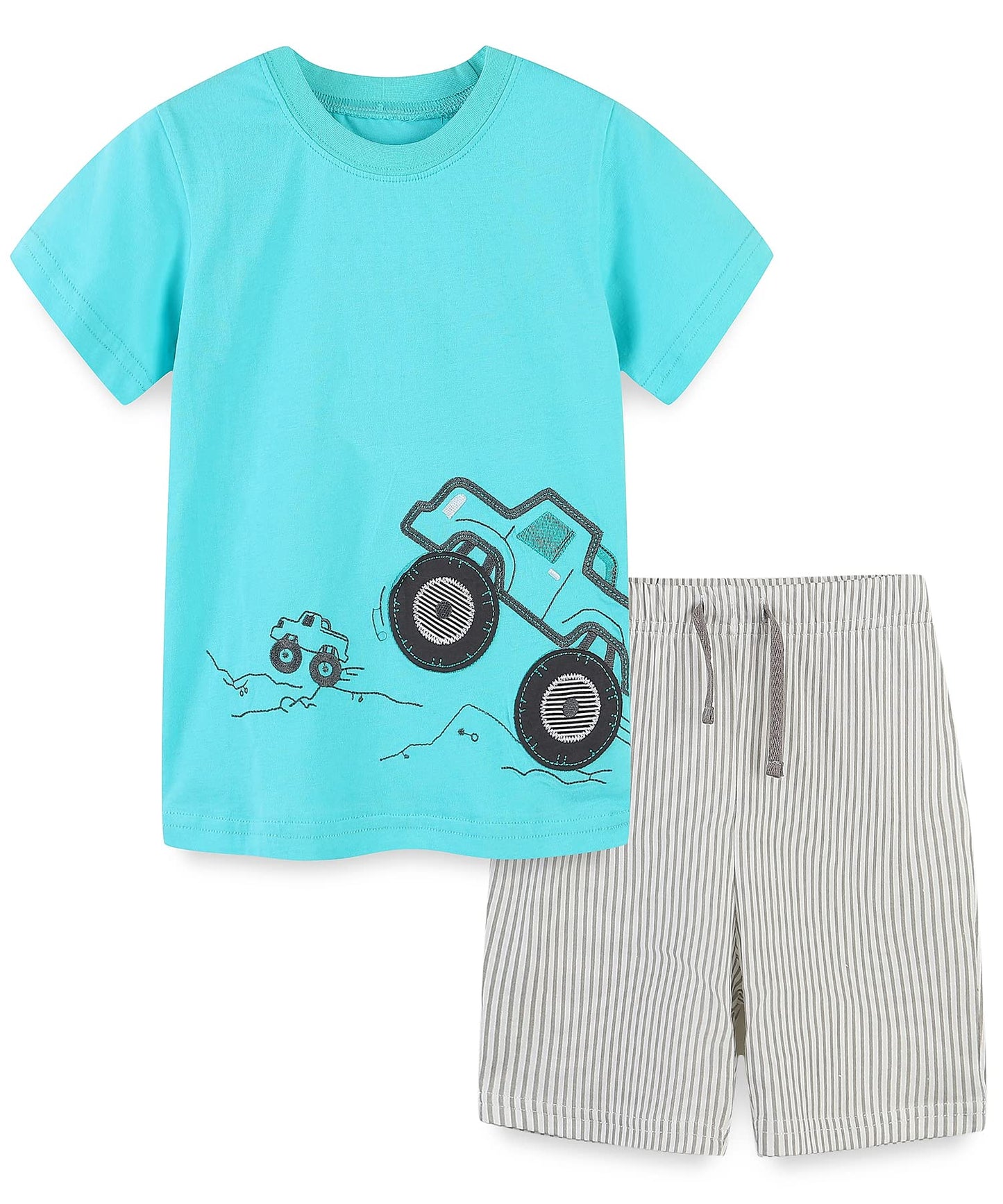 Toddler Boy'S Summer Clothes Outfits,T-Shirt And Short Clothing Set Green Truck 3T