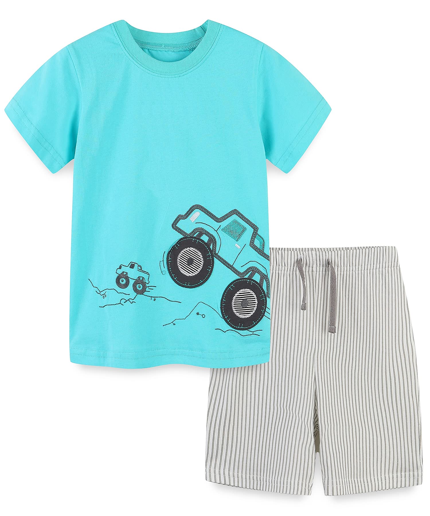 Toddler Boy'S Summer Clothes Outfits,T-Shirt And Short Clothing Set Green Truck 3T