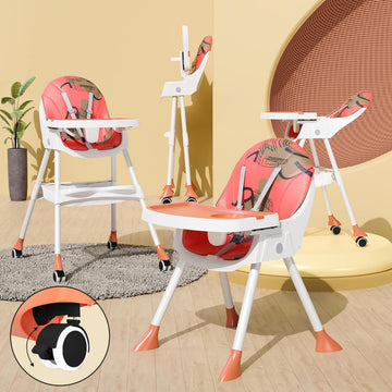 Tony Stark Latest 5 In 1 2024 Model, Reclining Foldable Baby High Chair With Wheels , Dual Dining Detachable Food Tray, Height A