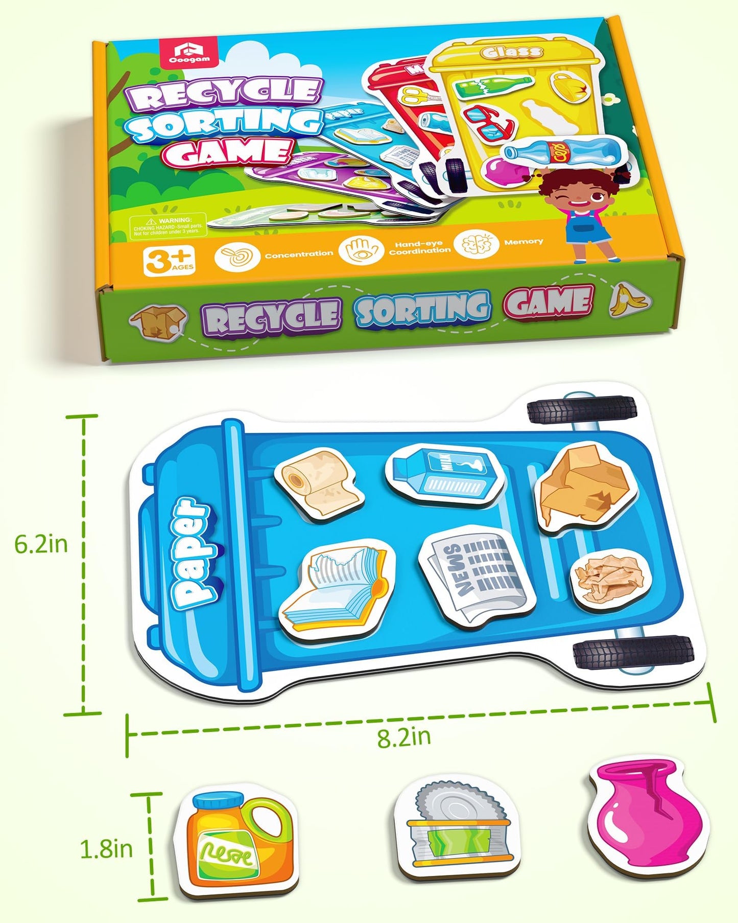 Coogam Montessori Toys for 3 Year Old, Magnetic Garbage Recycling Sorting Toy - Waste Category Classification and Environmental