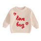 Dewadbow Toddler Kids Outfits Valentines Day Heart/Letter Embroidered Sweater Oversized Long Sleeve Knitted Sweatshirt (Love Bug