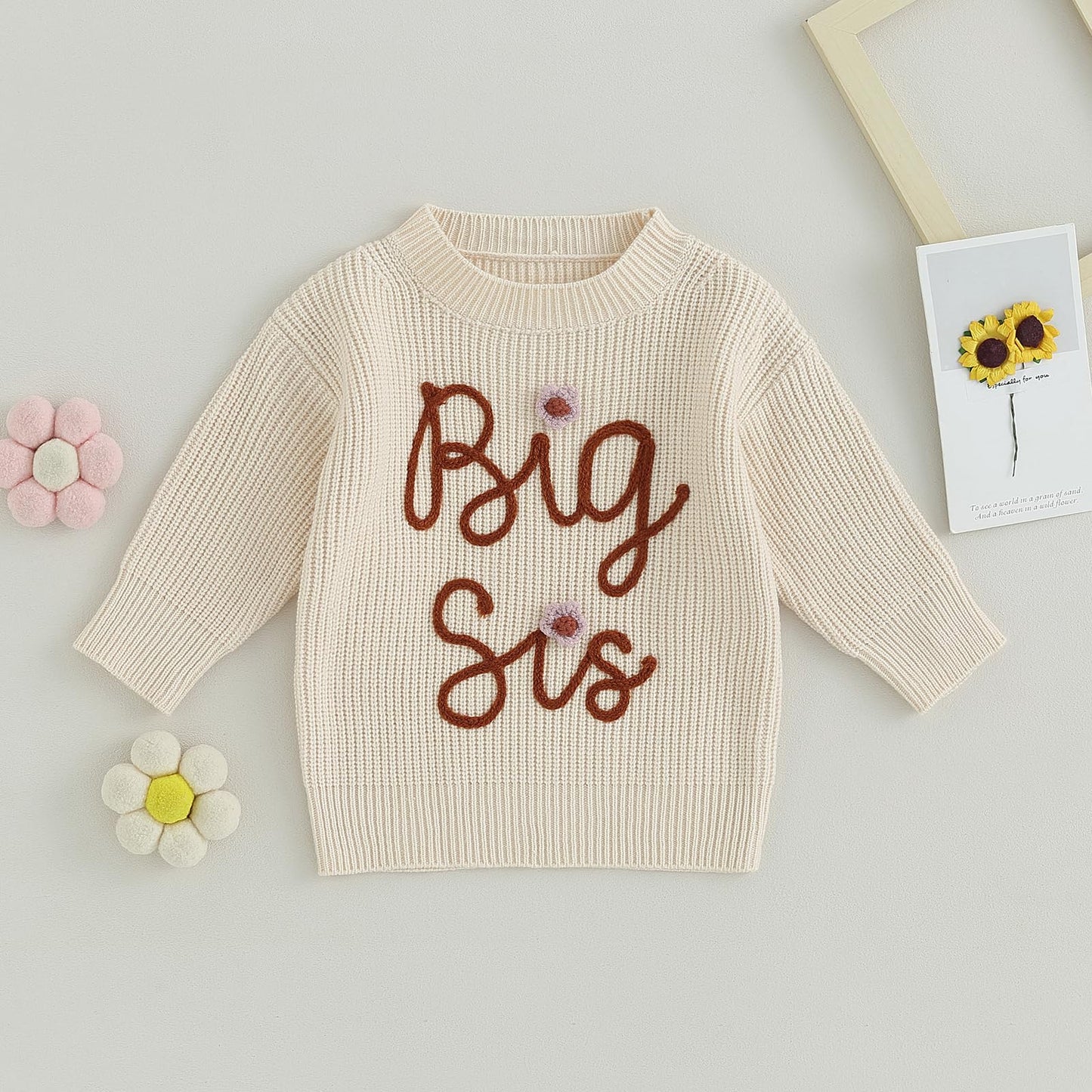 Creairy Big Sister Little Sister Matching Outfits Toddler Baby Girl Chunky Knit Sweater Warm Sweatshirt Knitted Fall Clothes (Bi